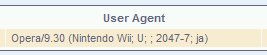 The user agent string for the Wii browser